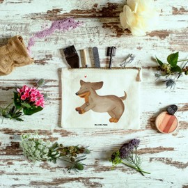 Mr. & Mrs. Panda Make Up Bag Dog Dachshund Happy, White, Hand Drawn