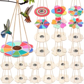 DoubleFill 12 Pcs Bird Feeder Craft Kits for Kids Ages 3-8 Make Your Own Bird Feeders Kids Arts and Crafts DIY Wooden Art Painting Bird Feeders for Outside DIY Craft for Garden Outdoor Decoration