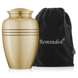Reminded Adult Cremation Memorial Urn for Human Ashes, Gold with Black Stripe Funeral Urn with Velvet Bag