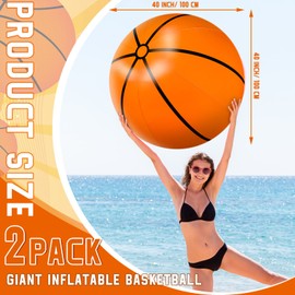 Meooeck 2 Pcs 40 Inch Giant Inflatable Basketball Party Decor Large Inflatable Sports Basketball Giant Beach Ball Pool for Outdoor Activity Summer Sports Birthday Party Supplies