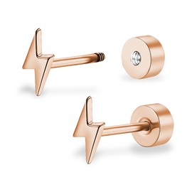 ZDE Titanium Women Flatback Earrings Celestial Lightning Bolt Stud Earrings 5mm Flat Back CZ Earrings Hypoallergenic Cartilage Flatback Earring Tragus Helix Tragus Conch Piercing, 5mm, Titanium, No