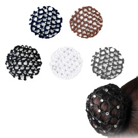 JYNXOR Pack of 5 Net for Hair, Hair Nets Hairstyles, Hair Net, Bun Net, Ballet Bun Net, Crystal Hair Net, Ballet Hair Net, Bun Ballet Girls, Bun Glitter, Bun Nets with Rhinestones