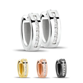 Treuheld 925 Silver Hoop Earrings with Crystals 4 Colours, Silver