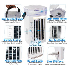 Portable Air Conditioner Personal Space Evaporative Air Cooler Mini AC Dual Fans