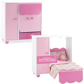 Emily Rose 18 inch Doll Pink Murphy Bed & Bedding Furniture Closet Combo with 5 Hangers & Clothes Accessories Storage Bin | Mom's Choice Award Winner | USA Business