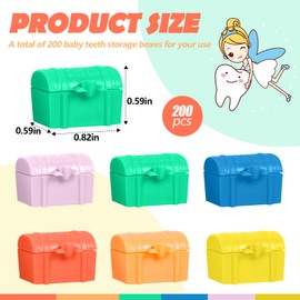 Pinkunn 200 Pcs Plastic Tooth Holder Tooth Fairy Box Tooth Boxes for Kids Colorful 0.8 x 0.6 x 0.6 Mini Treasure Chest for Boy Girl Lost Teeth Keepsake Dentist Theme Party Supplies Goodie Bag Filler
