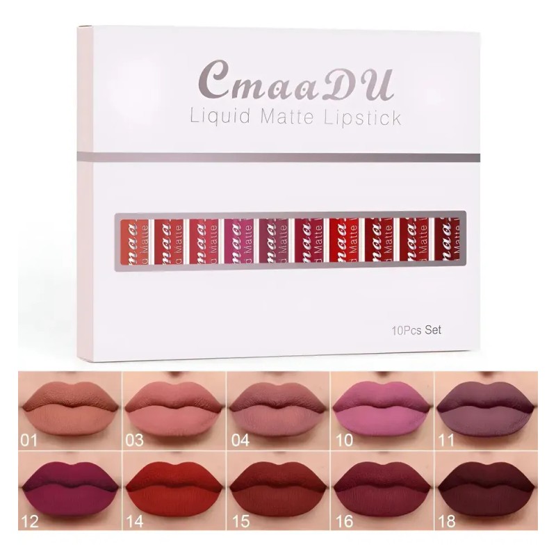 D2260523-4-4 Wset Of 10 Waterproof Matte Lipsticks Cmaadu