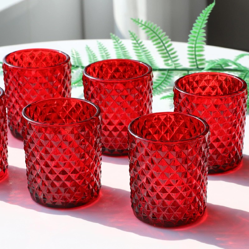 Woho Red Votive Candle Holders Bulk Set of 12, Glass