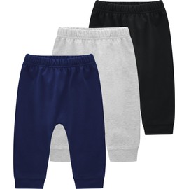 JARMAKO Baby Boys Cotton Pants, 3-Pack Infant Leggings, Moonlight Navy, 9-12 Months
