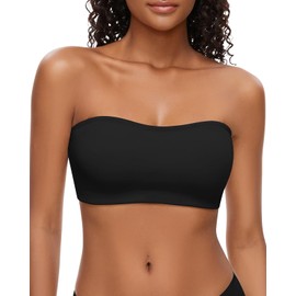 WOWENY Strapless Bras for Women Bandeau Bra Non-Slip Silicone Wireless Bra Seamless Padded Comfy Tube Top Bralette(2125-Black, X-Large)