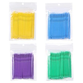 100PCS Cepillo de pestañas micro, Micro aplicador de hisopos de algodón Cepillo para maquillaje y cuidado personal, Cepillo de rímel desechable Barra de limpieza de pegamento para pestañas, 4 colores(PÚRPURA)