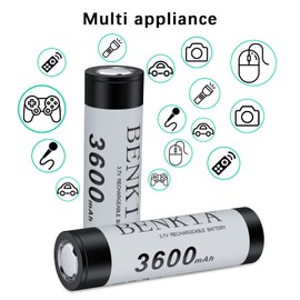 DQGG 18650 Rechargeable Battery 2pcs 3.7v 3600mAh Batteries for Flashlights Headlamps Doorbells Cameras(Flat Top)
