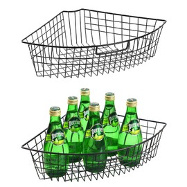 Leeden Lazy Susan Organizer Basket for 24" Diameter Turntable -Metal Organizing Storage Bins (2 Packs) - Black Kitchen Cabinet Storage Organizer - 1/4 Wedge Can Organizer