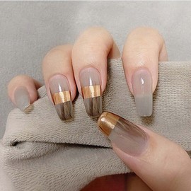 Carufin Pack of 24 White Gradual Change False Nails Stickers Press Fake Nails Ballet French Artificial Nails for Women Girls (C)