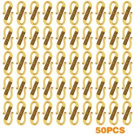 50 Pieces S Hook Ring Toggle Clasps Tibetan Necklace End Clasps Alloy Connectors Accessories for Bracelet Crafts Jewelry Making, Antique Golden