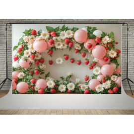 Kate 7x5ft Happy Birthday Party Pink Balloons Photography Backdrops Spring Flowers Wall Strawberry Decoration Kids Baby Shower Photo Background