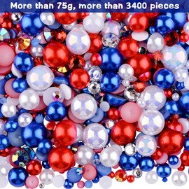 Kikonoke 75g Mix Resin Pearls Rhinestones Kit, 3-10mm Half Pearls and 2-6mm Flatback Rhinestones for Nail Art Decoration Shoes Clothes Tumblers Scrapbooking Craft DIY (Americana)