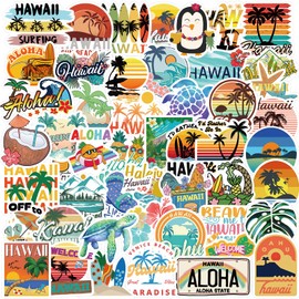 50pcs Hawaii Beach Turtle Stickers, Tropical Style Colorful Sea Turtle Vinyl Waterproof Stickers for Water Bottle Laptop Luggage Helmet Skateboard Snowboard Guitar Scrapbook Phone Gifts 2