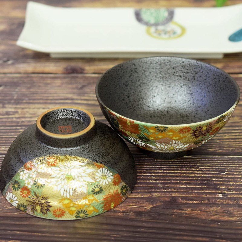 Couples Rice Bowl, Stylish Tableware, Kutani Ware, Pair of Rice