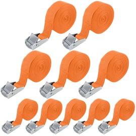 POWZOO POWZOO Pack of 10 Tie Down Straps, 25 mm x 4 m, Adjustable Lashing Straps, with Clamping Lock, Mounting Strap, Load Capacity 250 kg, for Motorcycle, Bicycles, Trolleys, Luggage, Camping (Orange