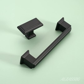 Alzassbg 15 Pack Matt Black Cabinet Knobs, 1.3 Inch(32mm) Kitchen Cabinet Hardware Rectangle Knob for Cupboard and Drawer AL6072MB
