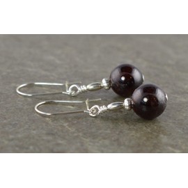 Dark Red Garnet & Sterling Silver Drop Earrings with Gift Box - January Birthstone