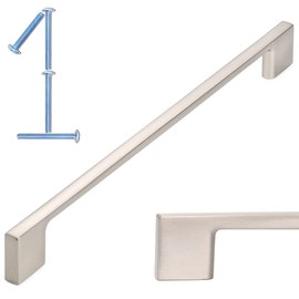 KOOFIZO Wide Foot Cabinet Bar Pull - Brushed Nickel Modern Solid Handle, 8.8 Inch/224mm Screw Spacing, 1-Piece for Kitchen Cupboard Door, Bedroom Dresser Drawer, Bathroom Wardrobe Hardware