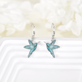 YAFEINI Hummingbird Earrings 925 Sterling Silver Turquoise Drop Dangle Earrings Hummingbird Jewelry Gifts For Women