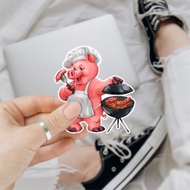 (3Pcs) BBQ Grilling Barbeque Grill Vinyl Sticker Waterproof Decal, A Pig Standing & Grilling BBQ, Barbeque Stickers, Piggy Stickers - Sticker for Laptop Water Bottle Phone Car Window Helmet 3"