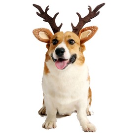 Impoosy Pet Deer Costume Hat Merry Christmas Dog Antlers Headbands Elastic Band Adjustable Reindeer Cap Hair Headwear Accessories (Medium)