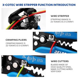 X-COTEC Wire Stripper & Crimping Tool (3-in-1 Automatic) - Automatic Cable Stripper with 60 Connections | Precision Tool for Stripping, Crimping & Cutting (0.2-6 mm²) | Non-Slip Handle