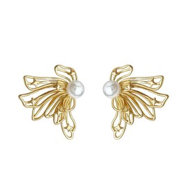 Butterfly Earrings for Women 14K Gold Plated Butterfly Pearl Stud Earrings Dainty Wedding Statement Trendy Jewelry