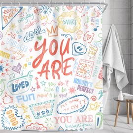 AMBZEK Kids Inspirational Quotes Shower Curtain 72Wx72L Inch Positive Teens Girls You are Motivational Colorful Graffiti Artwork Cloth Fabric Waterproof Polyester Bathroom Decor Set with 12 Pack Hooks