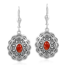 American West Jewelry Sterling Silver and Red Spiny Oyster Gemstone Concha Lever Back Earrings