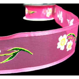 1 Pcs 1 1/2"W Sheer Satin Edge Wired Ribbon Pink 5 Yards, Ribbon for Gift Wrapping | #AA120RK