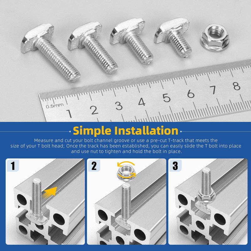 Glarks 80pcs M6 T Slot Drop-in Bolt with Hexagon Flange