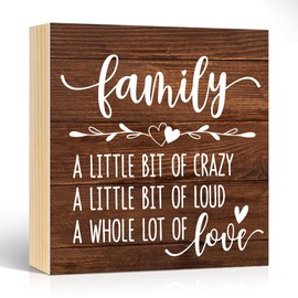 Pishovi Family A Little Bit of Crazy Wooden Box Sign, Funny Housewarming Gifts for Grandparent Mom Dad Family Friend, Anniversary Wedding Gifts for Wife Husband Couple, Thoughtful Present for Newlywed