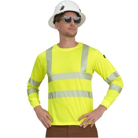 AYKRM Safety High Visibility Long Sleeve Construction Work Shirts (XXL, Yellow)