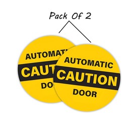 eDesign Caution Automatic Door Sticker - 6 Inches Diameter - Two-Sided Glass Door Safety Decals Black on Yellow 2-Pack
