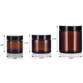 6 piece Amber Glass Straight Sided Jar Multi Size Set : Includes 2-1 oz, 2-2 oz, and 2-4 oz Amber Glass Jars with Black Lids + Spatulas for Aromatherapy, Essential Oils, Travel and Home