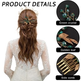 JEYORZY Wedding Bridal Hair Accessories Flowers with Pearls Crystal Bridal Wedding Comb Green Crystal Hair Pieces Rhinestone Wedding