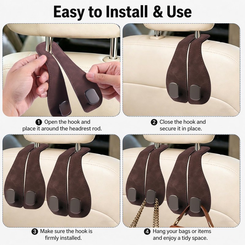 Car Seat Headrest Hook 2 Pack, Upgraded Metal Core with