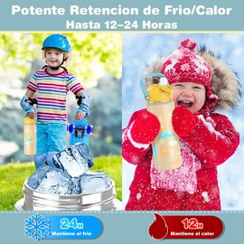 BSMKD Botella de Agua para Niños, Botella de Acero Inoxidable para Niños y Niñas, 18oz Termo de Agua Aislada Reutilizable con 2 Pajitas, 100% A Prueba de Fugas, para Escuela (Amarillo)