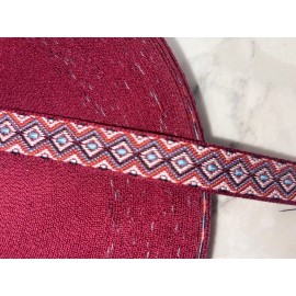 Unbranded 5 yards burgundy maroon white blue diamonds aztec woven ribbon trim 3/4" wide