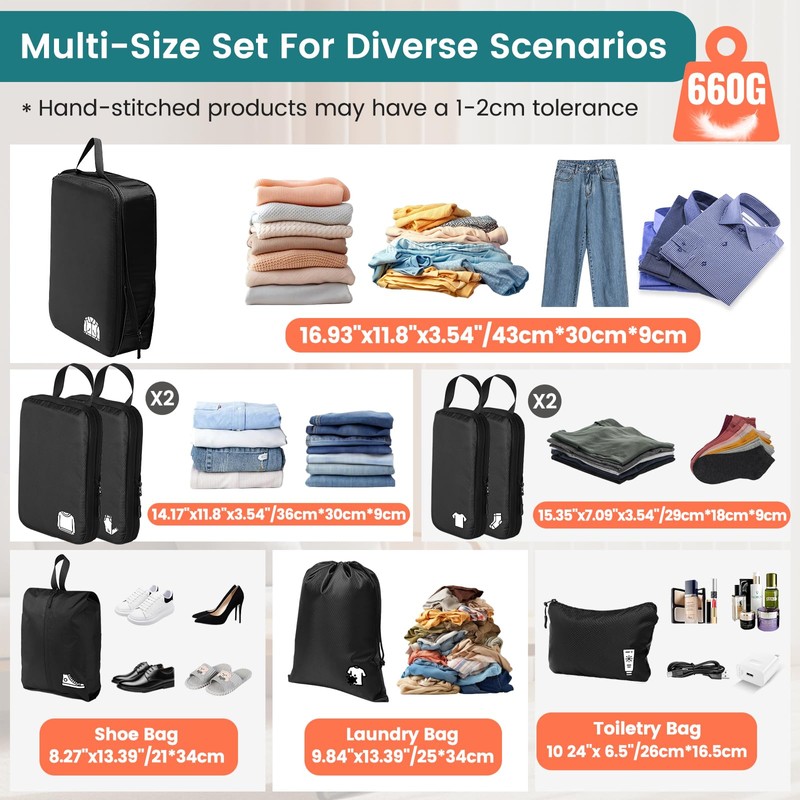 Compression Packing Cubes for Backpack, 8 PCS Suitcase Organiser Bags