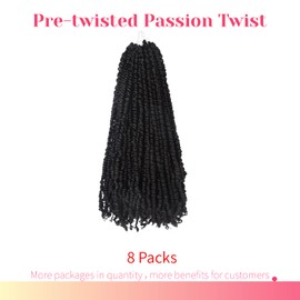 BOHOBABE Pre-twisted Passion Twist Crochet Hair 18 Inch Long Pre-looped Crochet Passion Twist Braiding Hair 8 Packs Soft Bohemian Twists (1B)