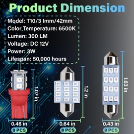 ecocstm 24 PCS Led Lights for Car Interior, 194 T10 DE3175 578 31mm 42mm Luces Led Para Carro, Accesorios Para Carro for Car Map License Plate Door Side Marker Cornering Trunk Light (Red)