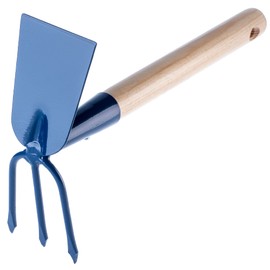 KADAX Metal Hoe with Wooden Handle, Double Hoe for Garden for Loosening, Airing and Weeding the Soil, Weed Hoe (Short, Rectangle - 3 Prongs, with Wooden Handle)