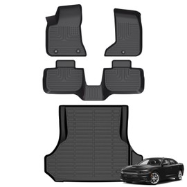 AZYT Floor Mats & Cargo Liner for Dodge Charger RWD 2011-2023 All Weather Automotive TPE Liners Set Anti-Slip Waterproof Floor Liners Accessories (Car Mats+Trunk Mat) Black