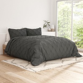 Linens & Hutch Duvet Cover Set Pinch Pleat Microfiber Ultra Soft Bedding - King/Cal-King Gray